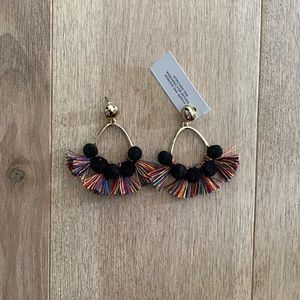 BaubleBar Pom Fringe Earring Brand New With Tags Black  Rainbow Fringe Gold
